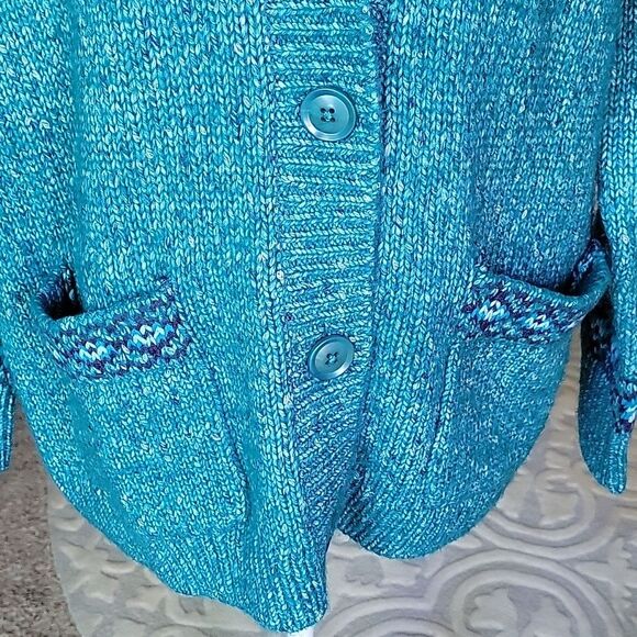 Coldwater Creek Blue Cardigan Sweater V-Neck Boucle Knit Size M - Picture 3 of 11